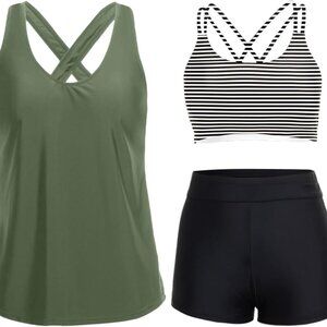 Versatile Tummy Control 3-Piece Tankini for Women with Bra and Boy Shorts